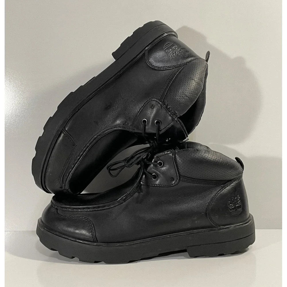 TIMBERLAND 36551 MENS SIZE 11M BLACK LEATHER CHUKKA 2 EYELET ANKLE MOE TOE BOOTS